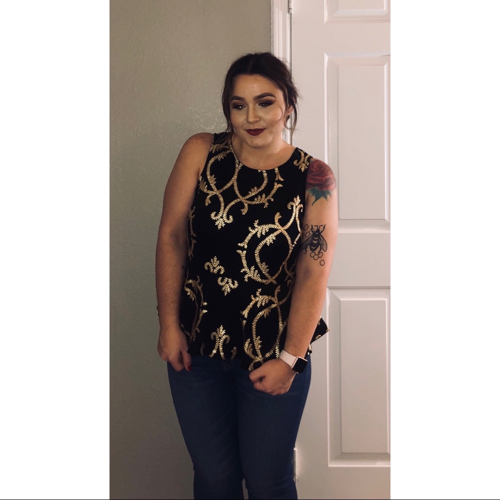 Gold & Black Peplum Top